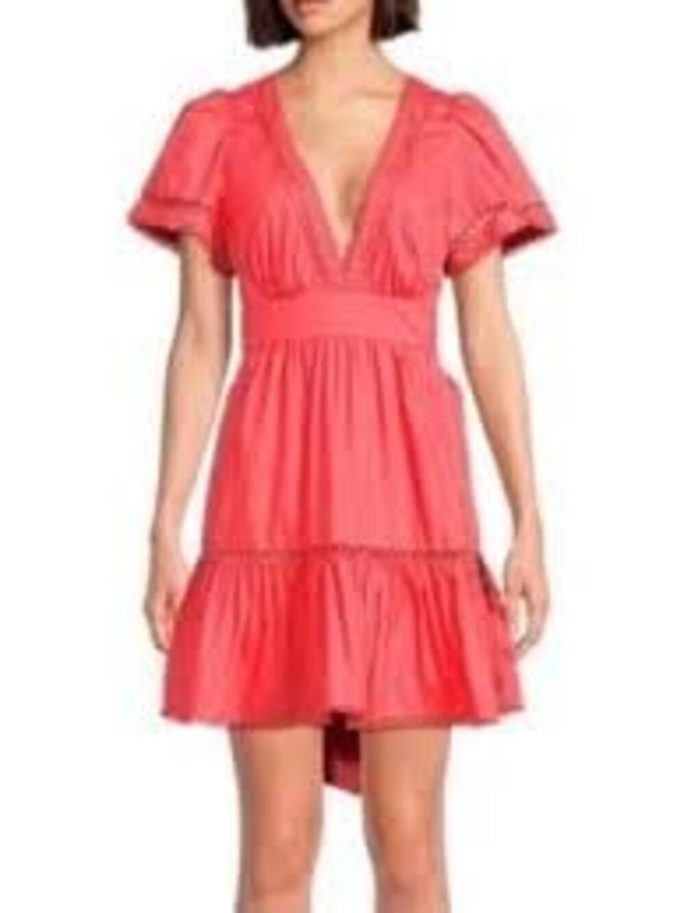 NWT Estellina New York Lace Insert Puff Sleeve Ruffle Hem Dress Red